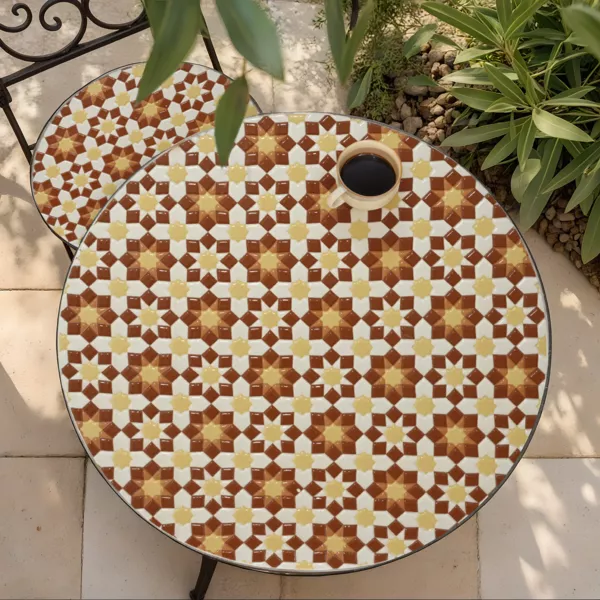 Table bistrot ronde pliable en mosaïque (D58 cm) Madrid Marron