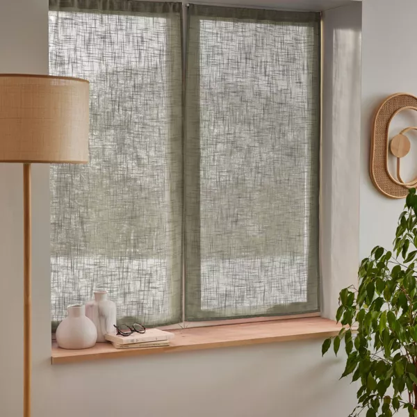 Paire de voilages passe-tringle effet lin (60 x 90 cm) Robin Vert Romarin