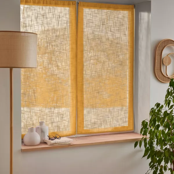 Paire de voilages passe-tringle effet lin (60 x 120 cm) Robin Jaune Ocre