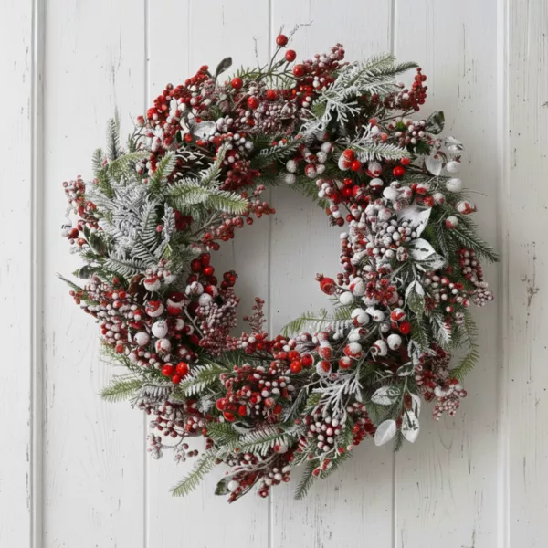 Kerstkrans Berijpt rood D60 cm