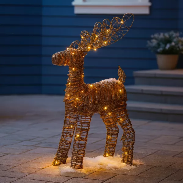 Lysende rensdyr med batteri 50 Micro LED (H55 cm) Rotting Brun/hvid varm