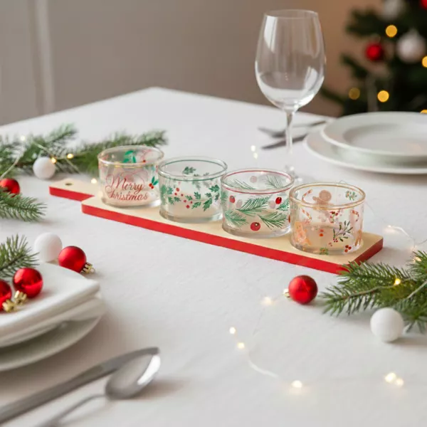 Set � tapas 4 bols plateau bambou (8,5 x 36 cm) Christmas time Multicolore