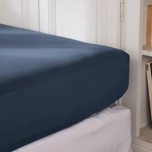 Lenzuolo con angoli percalle di cotone (160 cm) Cali Blu marino