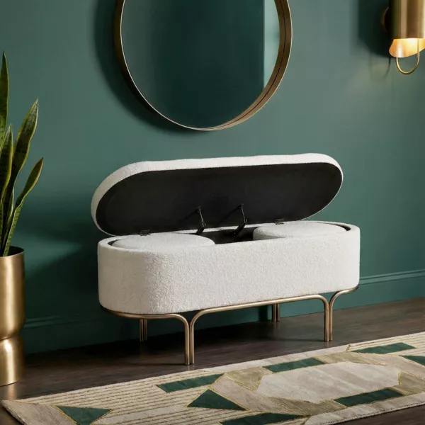 Banquette coffre et 2 poufs (L116 cm) Ivanhoe Beige