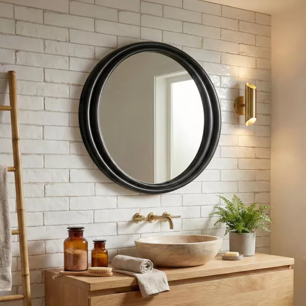 Miroir mural rond cadre bois (91.4 cm) Taos Noir