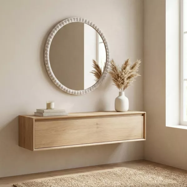 Rund v�gspejl med tr�ramme (81 cm) Galena Hvid