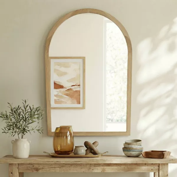 Espejo de pared con marco de madera (90 cm) Yoaku Marr�n