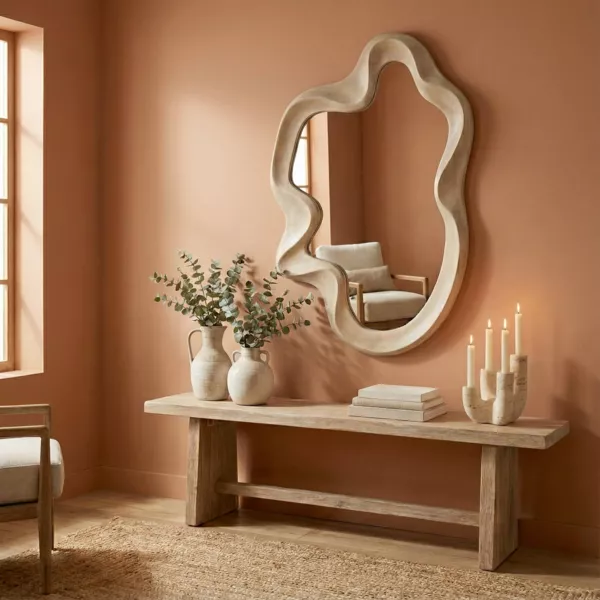 Miroir mural cadre bois (90 cm) Amarosa Naturel - Décoration Murale - Eminza