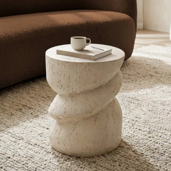 Tavolino rotondo in magnesio ossidato (H50 cm) Eterra Bianco