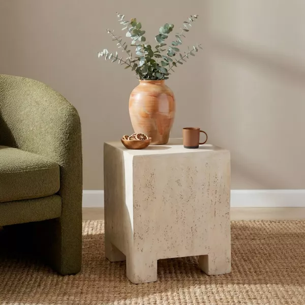 Table d'appoint carr�e magn�sium oxyd� (H52 cm) Marlan effet Travertin