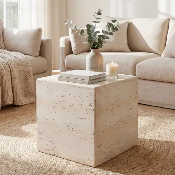 Mesa auxiliar cuadrada de magnesio oxidado (H40 cm) Romeau Blanco