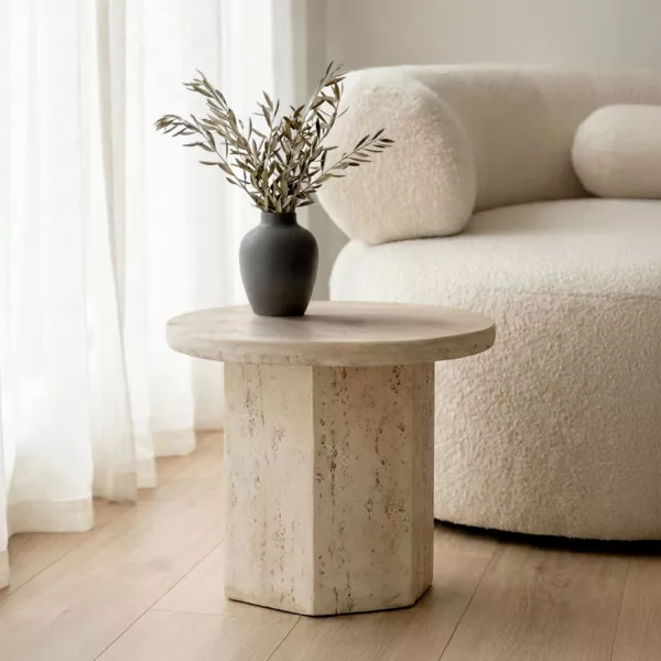 Table d'appoint ronde magn�sium oxyd� (H41,9 cm) Marelda Blanc