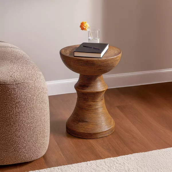 Tavolino rotondo in magnesio ossidato (H62 cm) Nunavut Marrone