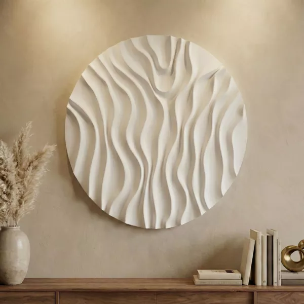 Ronde houten wanddecoratie (70 cm) Thalora Wit