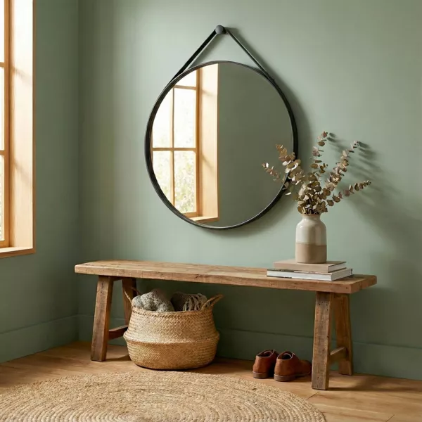 Rund v�gspejl med reb (78 cm) Saline�o Sort