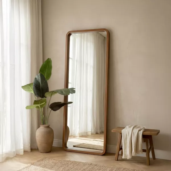 Grote wandspiegel met houten frame (173 cm) Ibanez Zwart