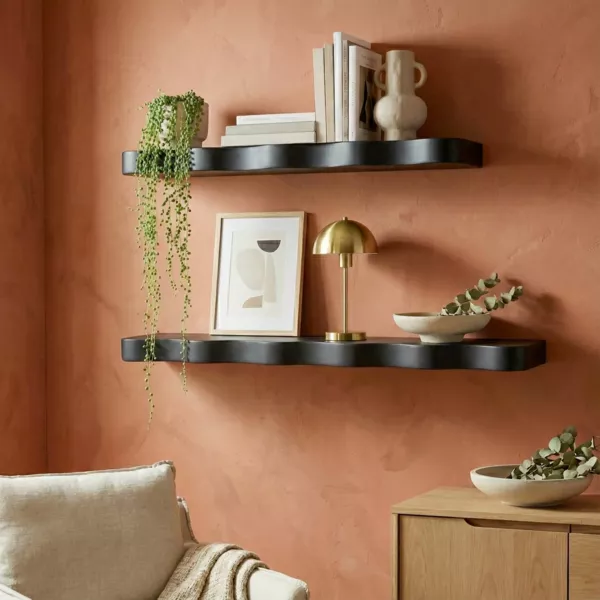 Lot de 2 �tag�res murales bois (L76 cm) Joslin Noir