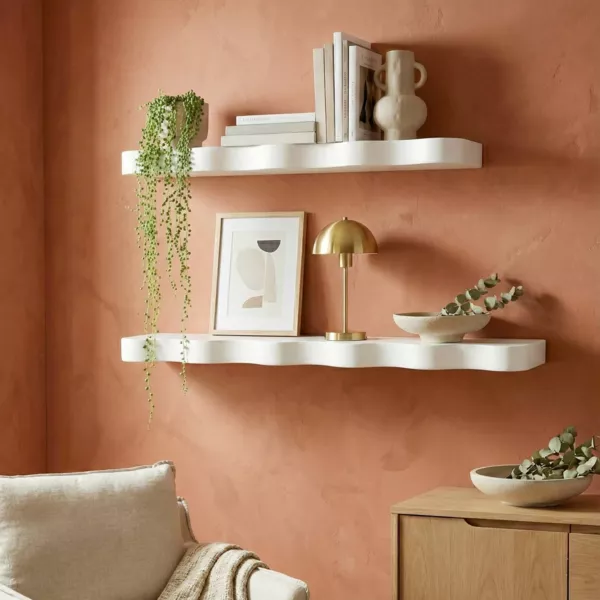 Conjunto de 2 estantes de pared de madera (L76 cm) Joslin Blanco