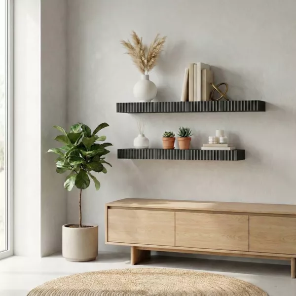 Lot de 2 �tag�res murales bois (L60 cm) Bowi Noir