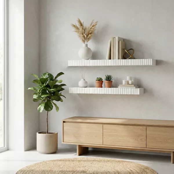 Lot de 2 �tag�res murales bois (L60 cm) Bowi Blanc