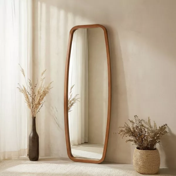 Grote wandspiegel met houten frame (170 cm) Amarino Bruin