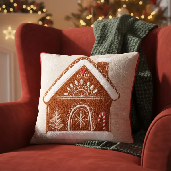 Coussin de No�l carr� coton (45 x 45 cm) Maison Rouge