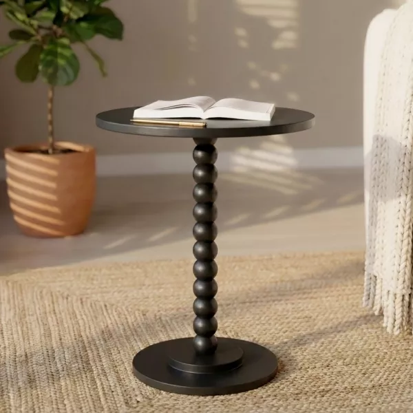 Tavolino rotondo in legno (H61,5 cm) Banita Nero