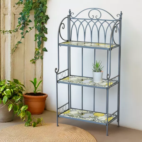 Etag�re � fleurs d'ext�rieur pliable en mosa�que (H118 cm) Sorrento Bleu clair