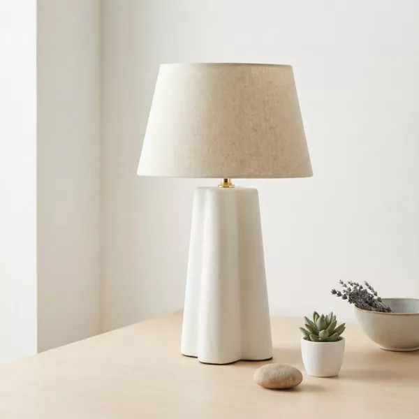 Lampe � poser c�ramique et coton (H45 cm) Cezanne Blanche