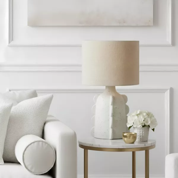 Lampe � poser c�ramique et lin (H34,5 cm) Aurora Blanche