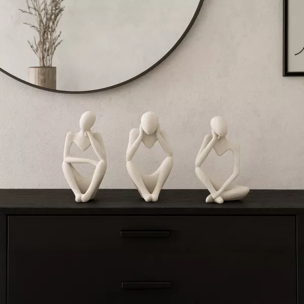 Lot de 3 statues contemporaines (H22 cm) Dolo Blanc