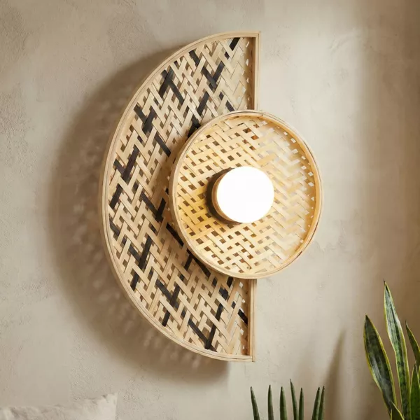 Wandlamp van bamboe (H50 cm) Ravina Zwart en natuurlijk