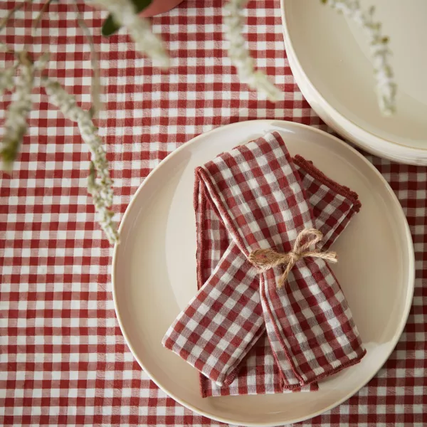 Set di 3 tovaglioli in doppia garza di cotone (40 x 40 cm) Ga�a vichy Terracotta