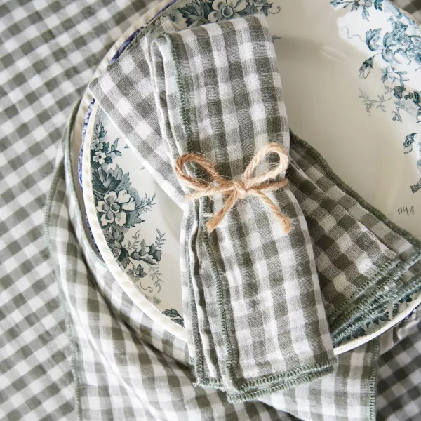 3er Set Handt�cher Musselin (40 x 40 cm) Ga�a vichy Rosmaringr�n