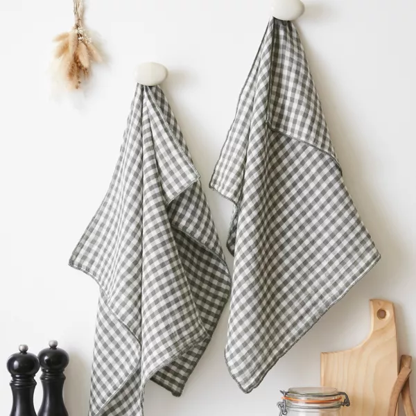 S�t med 2 bomuldsgas h�ndkl�der (50 x 70 cm) Ga�a vichy Gr�n Rosmarin
