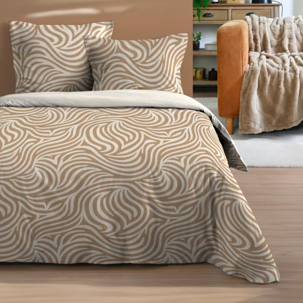 Copripiumino e due federe in cotone (260 x 240 cm) Luanda Beige