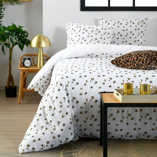 Funda n�rdica y dos fundas de almohada de gasa de algod�n (260 x 240 cm) Baguy Marr�n