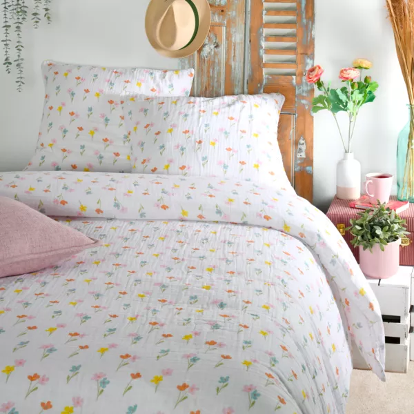 Funda n�rdica y dos fundas de almohada de gasa de algod�n (260 x 240 cm) Heloise Multicolor