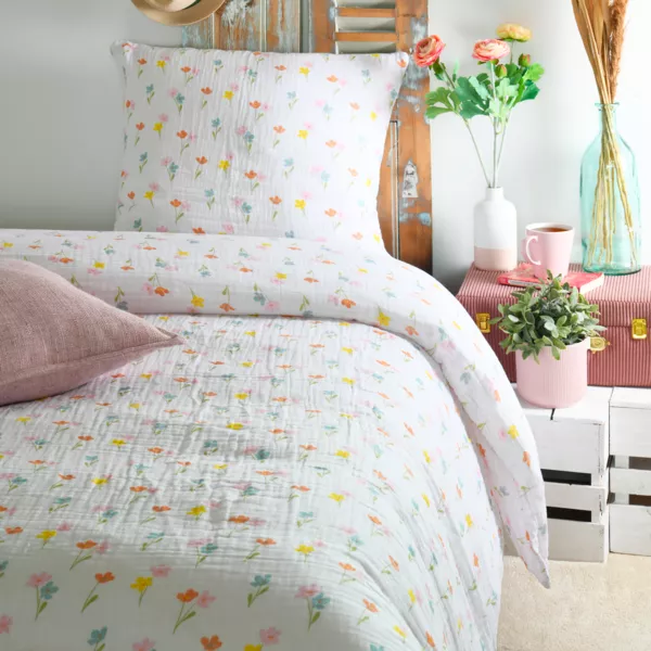 Housse de couette et une taie d'oreiller gaze de coton (140 x 200 cm) Heloise Multicolore