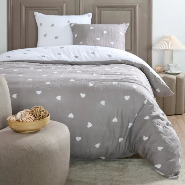 Funda n�rdica y dos fundas de almohada de gasa de algod�n (240 x 220 cm) Charmy Taupe