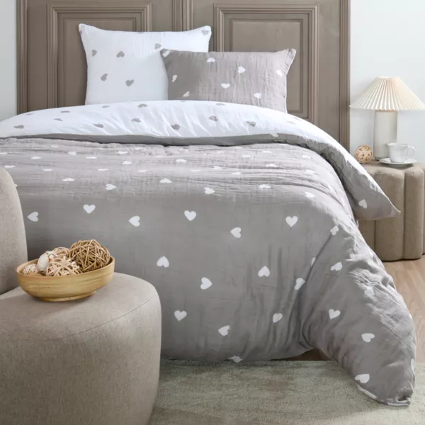 Copripiumino e due federe in doppio cotone (260 x 240 cm) Charmy Tortora