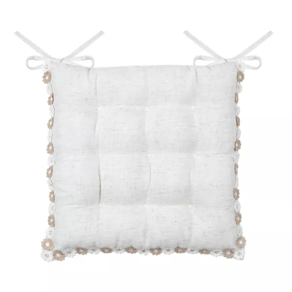Cuscino per sedia quadrato in cotone (38 x 38 cm) Camille Ecru