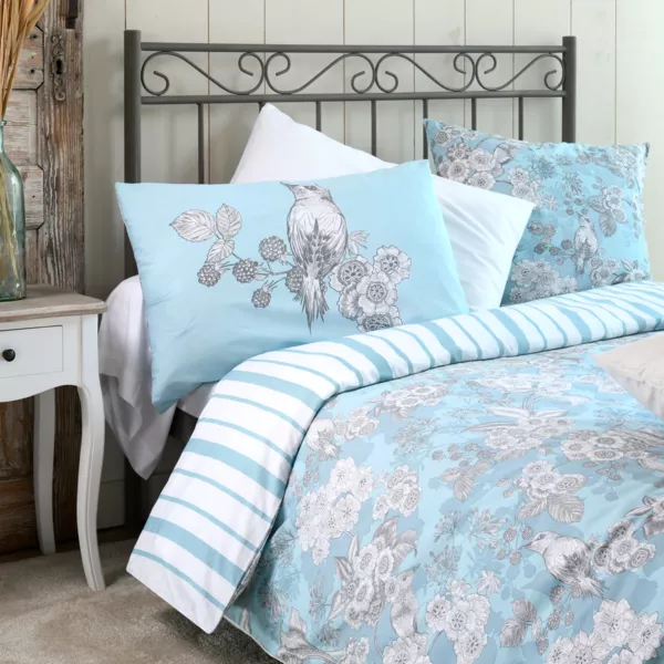 Housse de couette percale de coton (260 x 240 cm) Merula Bleue