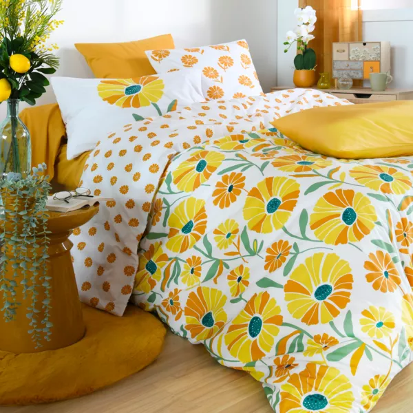 Housse de couette percale de coton (260 x 240 cm) Blandine Jaune moutarde