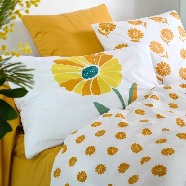 Taie d'oreiller rectangulaire percale (50 x 70 cm) Blandine Jaune moutarde