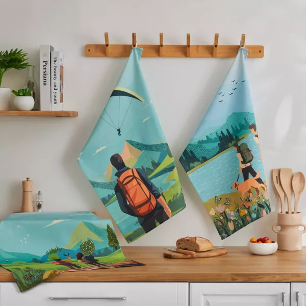Lot de 3 torchons coton (50 x 70 cm) Rando Multicolore