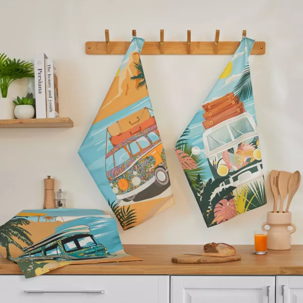 Lot de 3 torchons coton (50 x 70 cm) Vanlife Multicolore