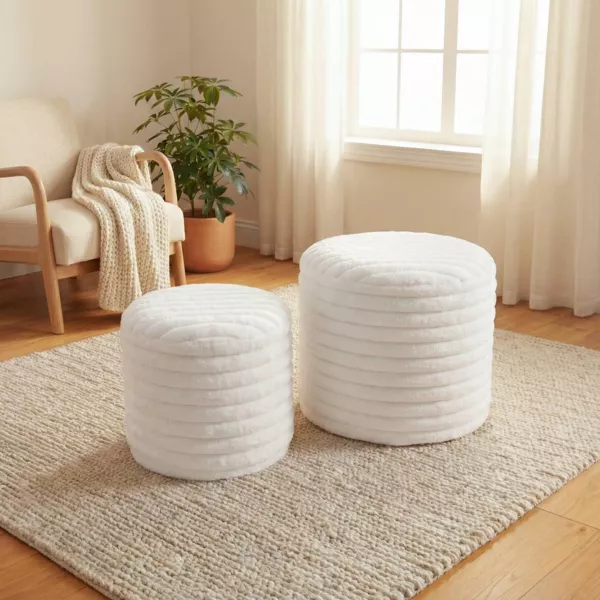 Set di 2 pouf (H 32 e 42 cm) Velmo Beige