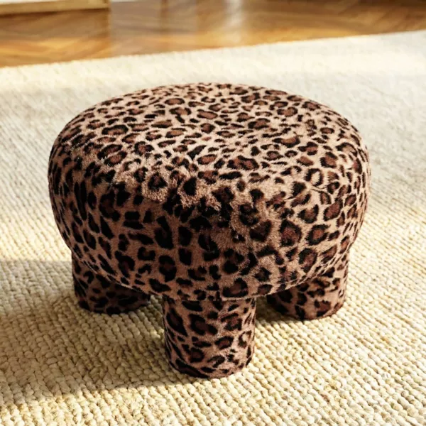 Pouf fausse fourrure (H32 cm) L�opard Marron