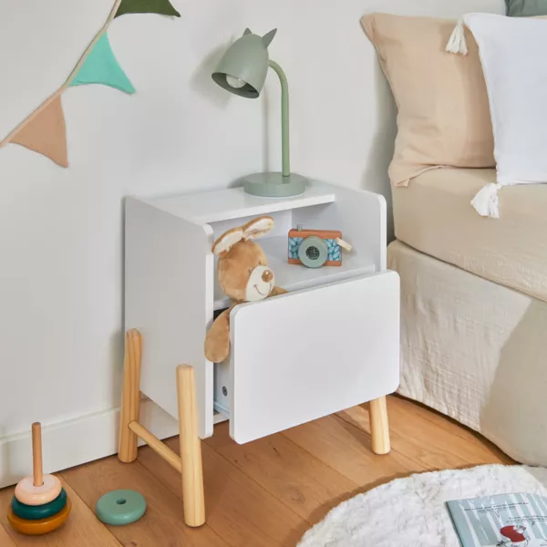 Table de chevet avec tiroir enfant bois (H49 cm) Gabin Blanche